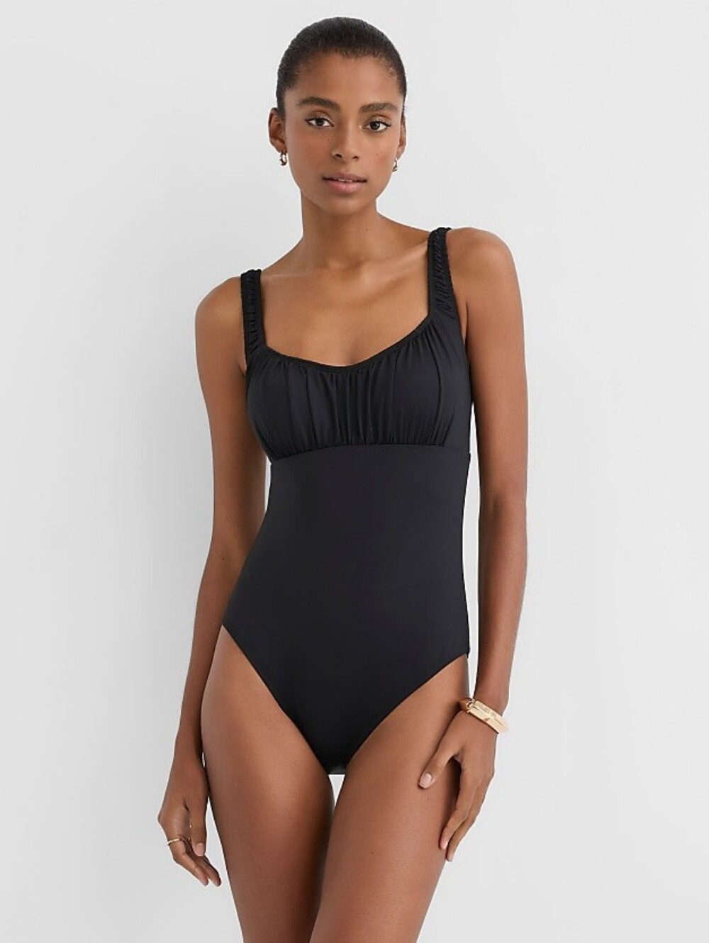 LOFT Beach Ruched Bodice One Piece Swimsuit Black Sz Large New